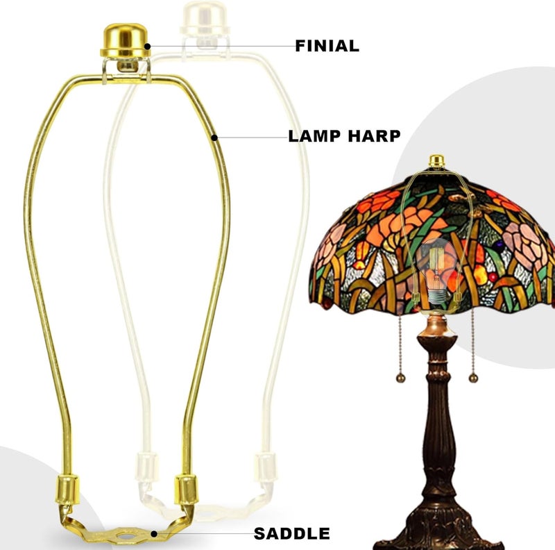 OMOBANU 11 Inch Antique Gold Lamp Shade Harp Holder - Detachable Lamp Shade Holder Replacement with Standard Harp Saddle & Lamps Finials, Metal Decorative Accessories and Parts Repair - Image 3